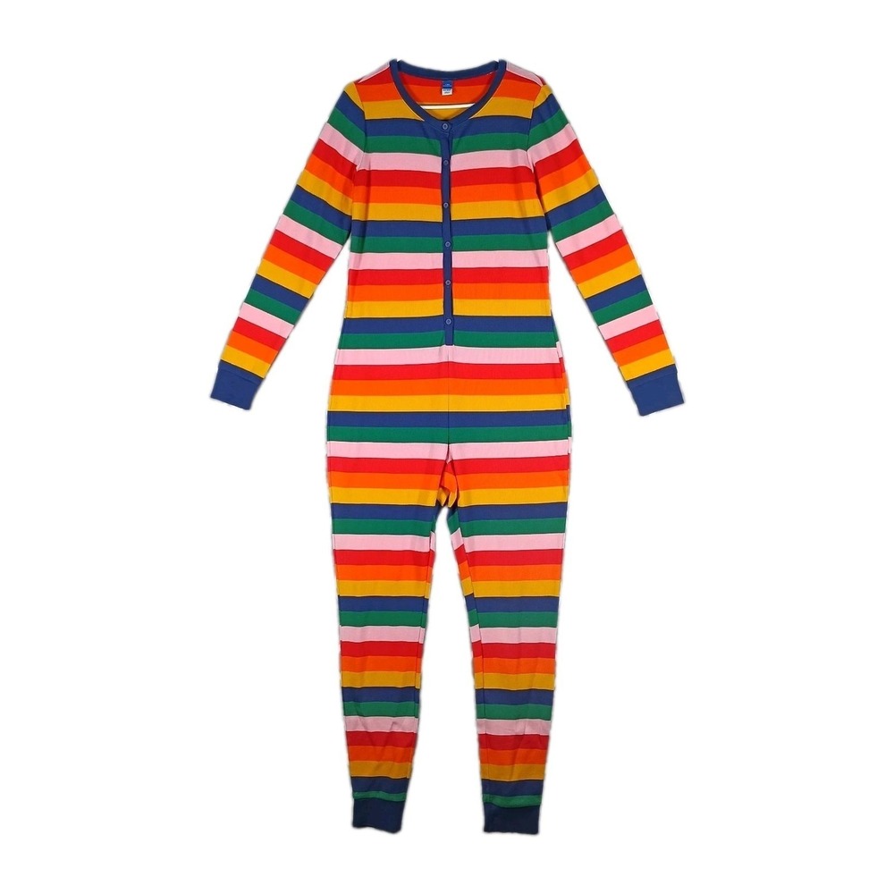 Old Navy One Piece Pajamas Men L Tall Multicolor Rainbow Striped Waffle Knit
